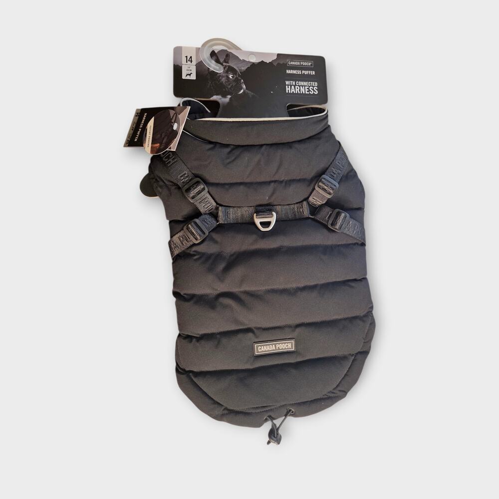 NEW Canada Pooch Dog Harness Puffer Vest Black Medium 14" Length